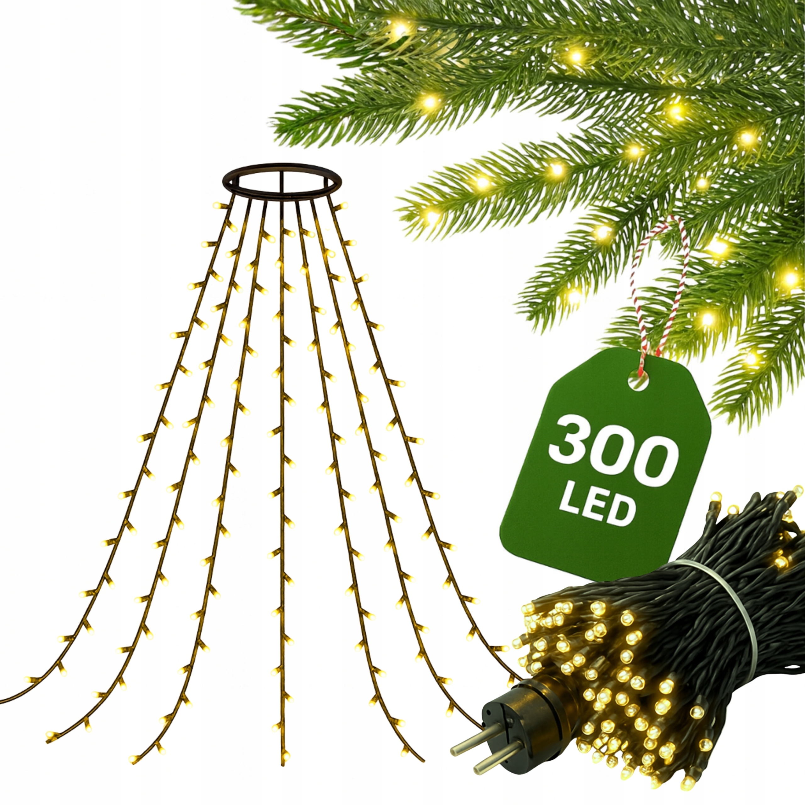 Světelný závěs 300 Led světýlek, vánoční dekorace na stromeček