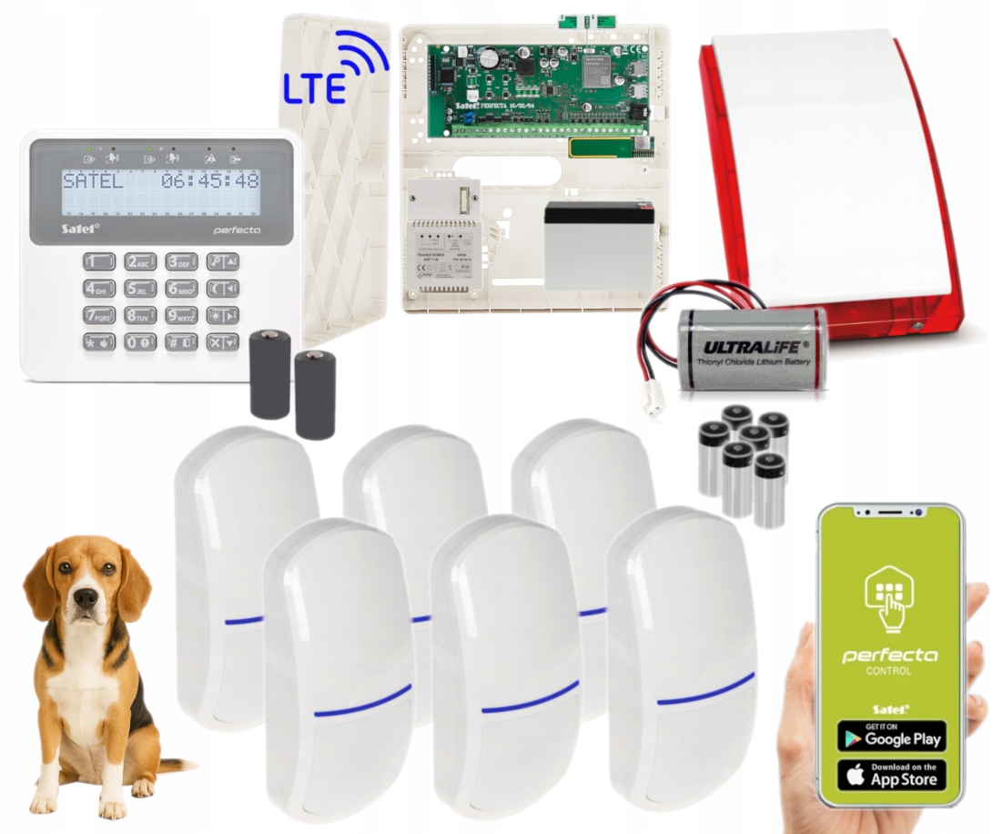 Alarm Bezprzewodowy Satel Perfecta 16 Lte 4G Zestaw 6 Czujek Pet Aplikacja