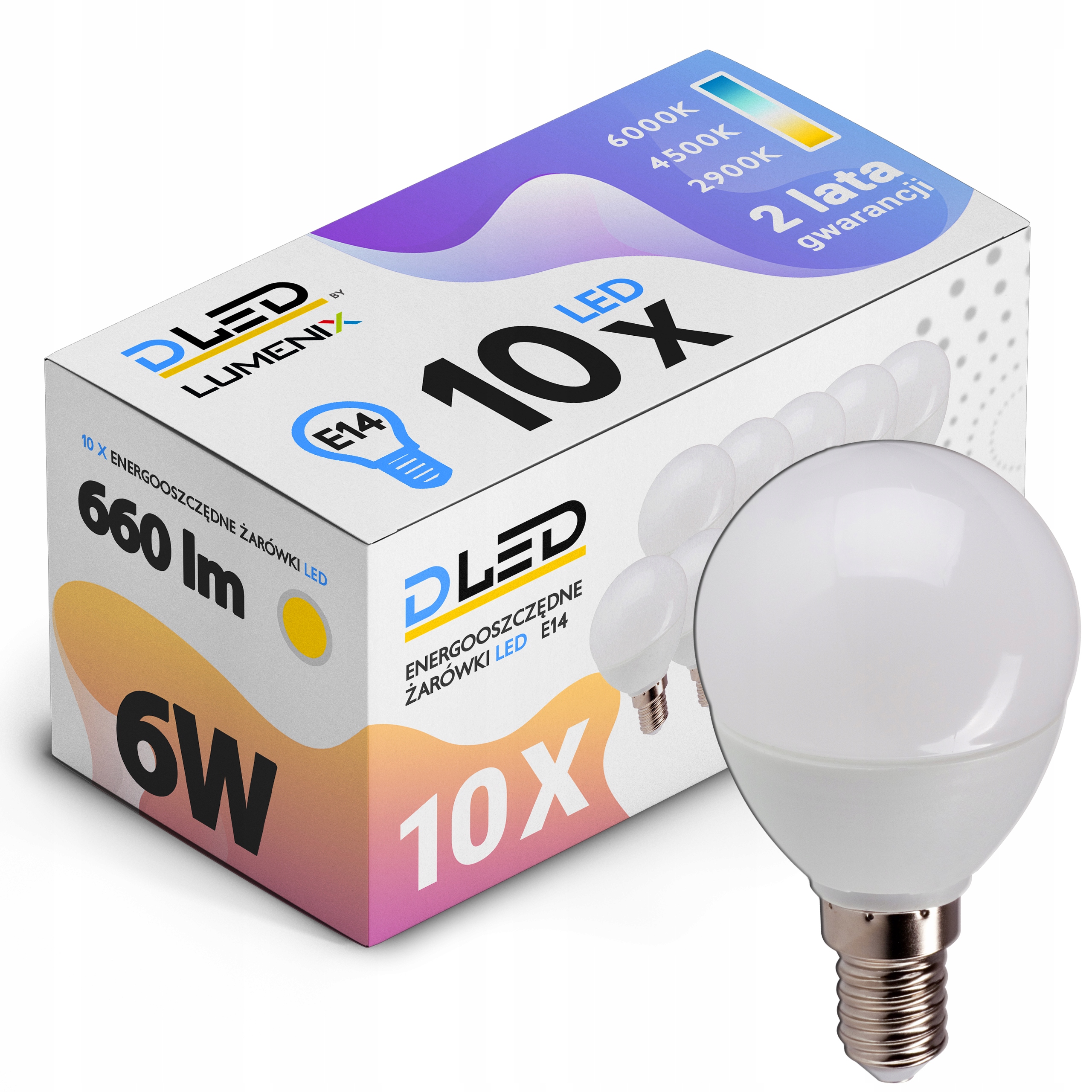

10x Żarówka Led E14 Ciepła 6W Kulka Niemruga CCD