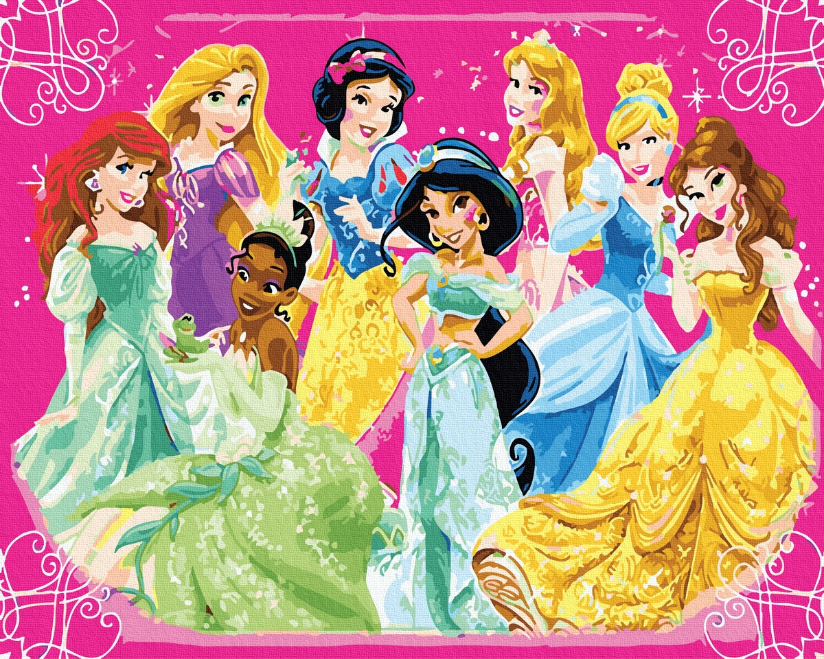 Цвет принцесс. Картина Диснеевских принцесс. Диснеевские принцессы по номерам. Принцессы Дисней все вместе. Диснеевские принцессы на холсте.