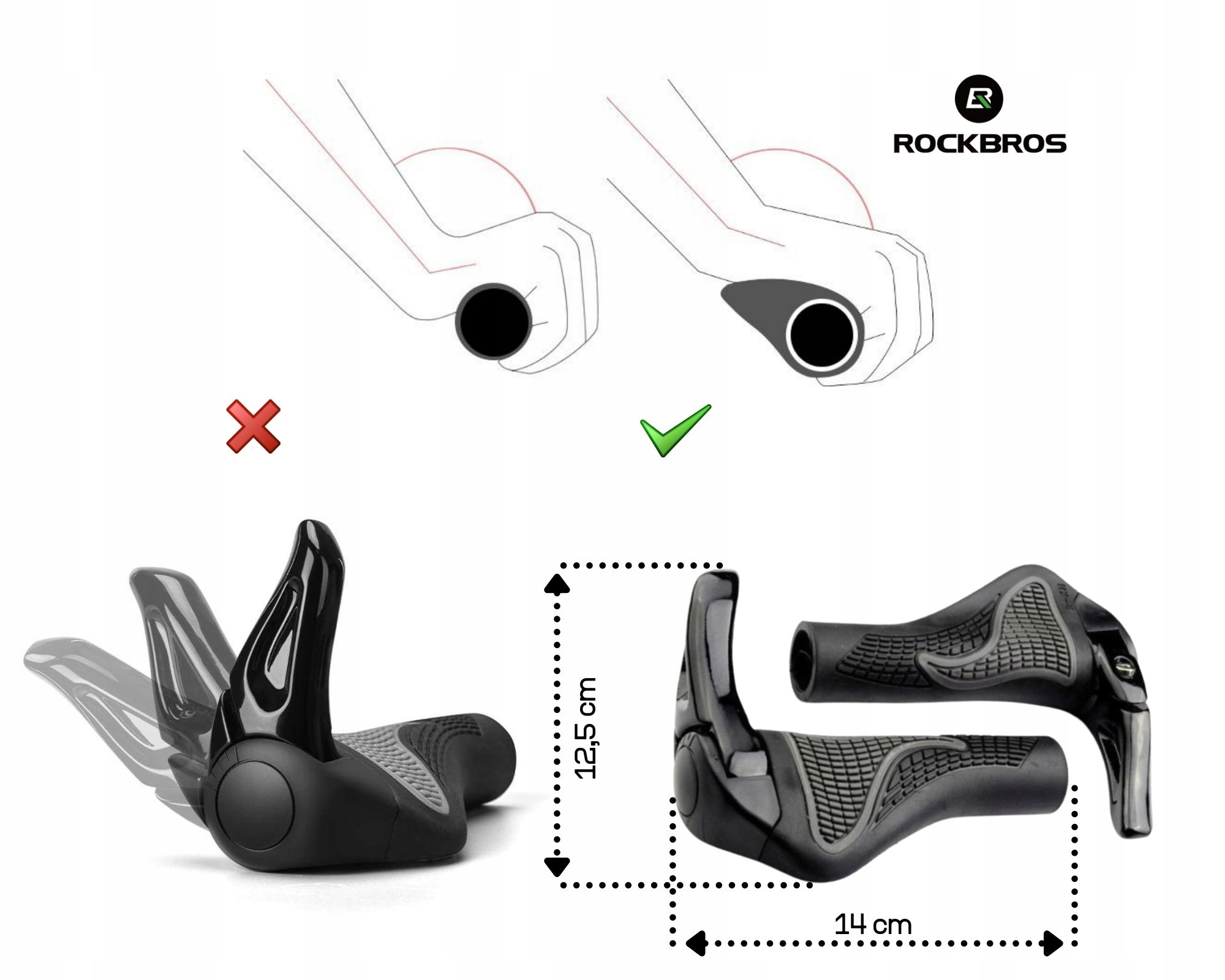 Chwyty na rower ROGI GRIPY ROWEROWE RĄCZKI DO KIEROWNICY Z ROGAMI SZARE Waga produktu z opakowaniem jednostkowym 0.3 kg