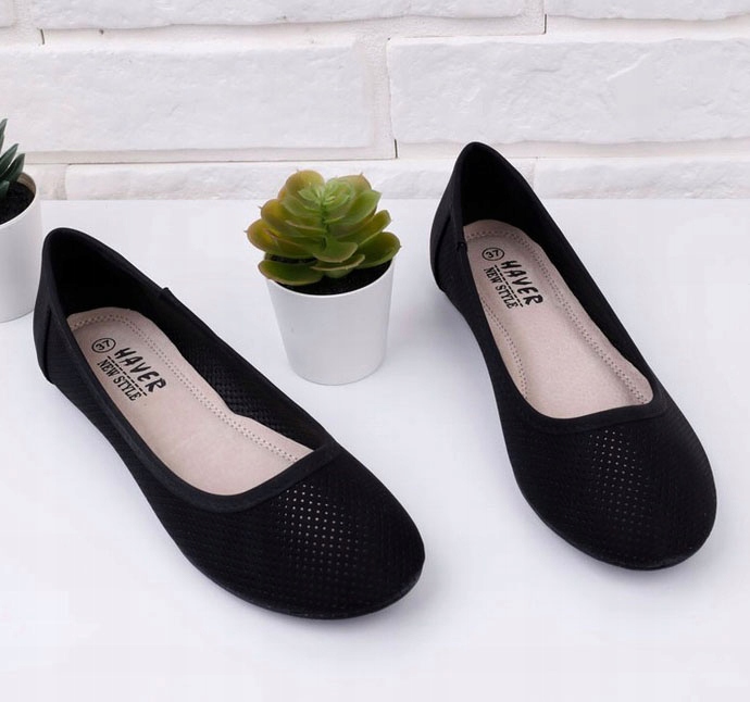 Baleríny Černé Baletky vel. 41 Zasouvací Ploché Ažurové Dárek