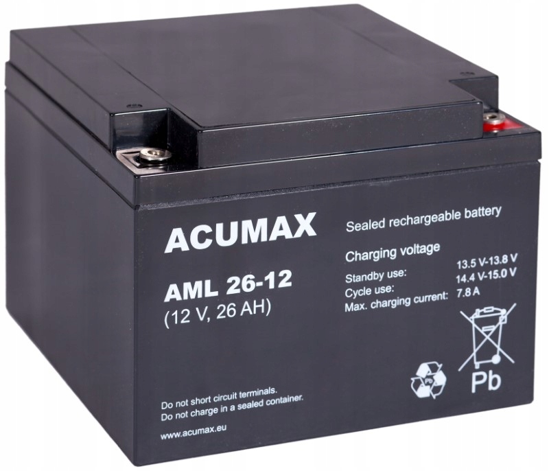 Akumulator bateria AGM VRLA ACUMAX AML 12V 26Ah CENTRALA ALARMOWA POŻAROWA