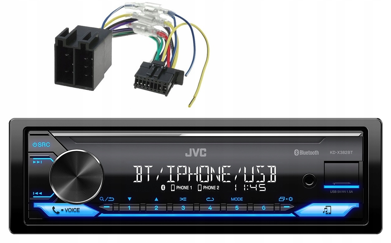 Autorádio Aux Usb MP3 Bluetooth 4x50W Iso Adapter Jvc KD-X382BT