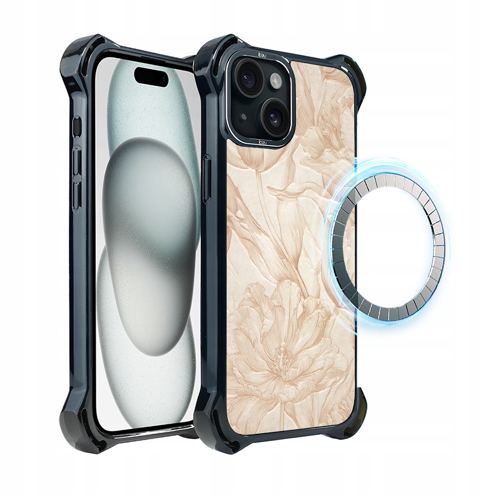 Pouzdro pro iPhone 15 Ibizu DropGuard Ultra s MagSafe, botanický biskvit