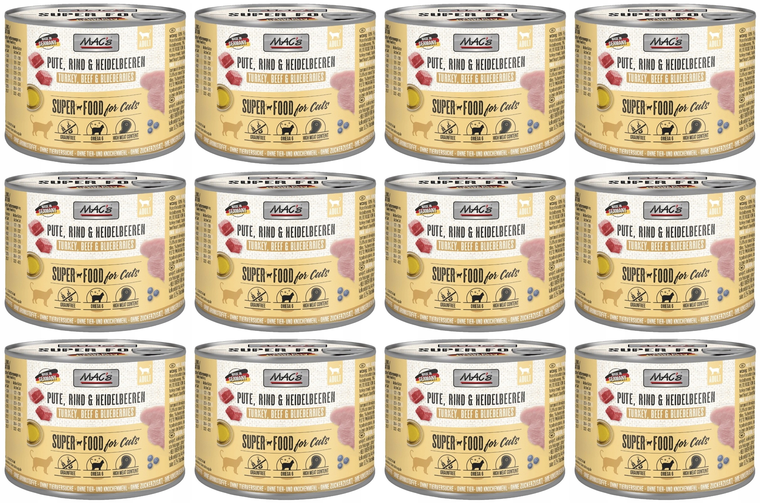 Levně MAC's Cat Krůta, hovězí maso a borůvka 12 x 200 g