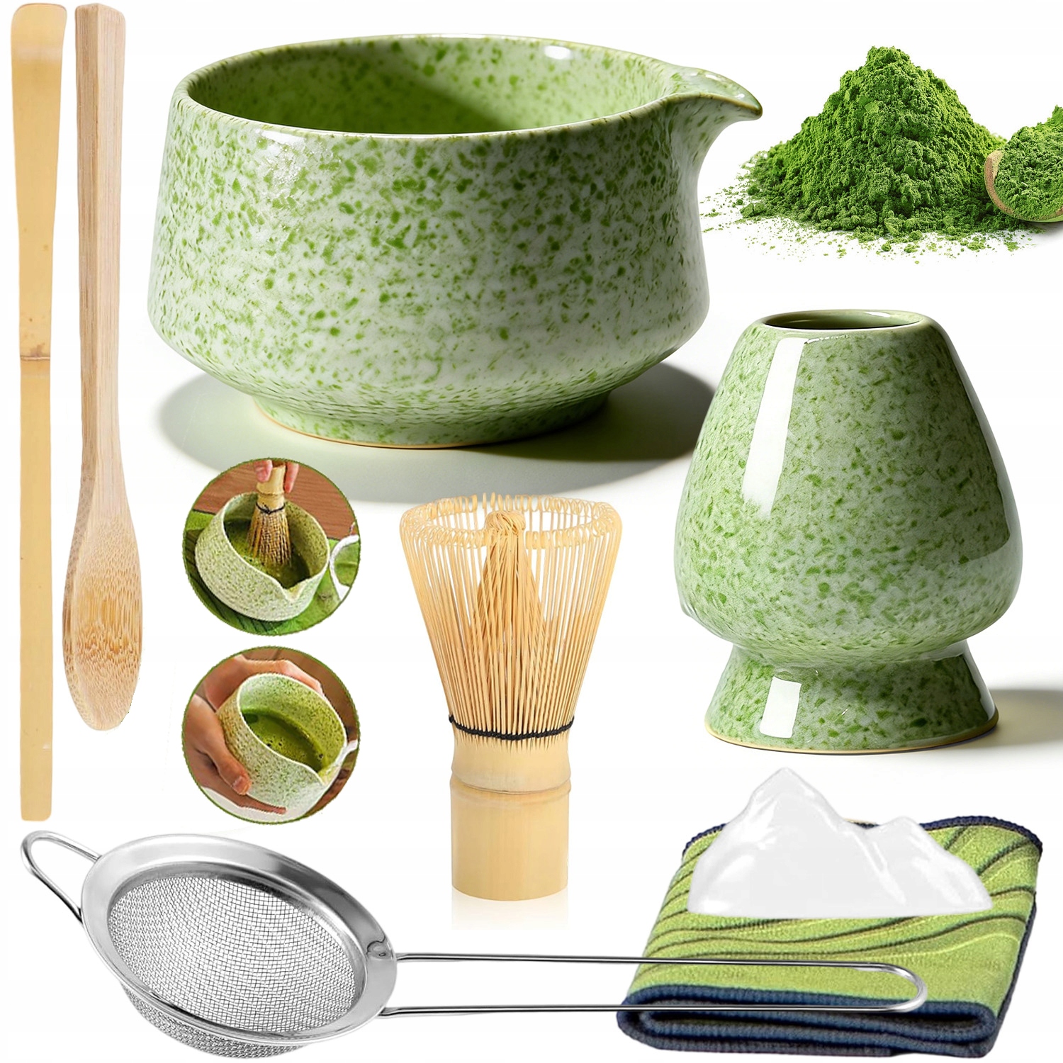 Levně Sada Na Čaj Matcha 8V1 Keramická Šálek Metlička Čajová Lžička Matcha