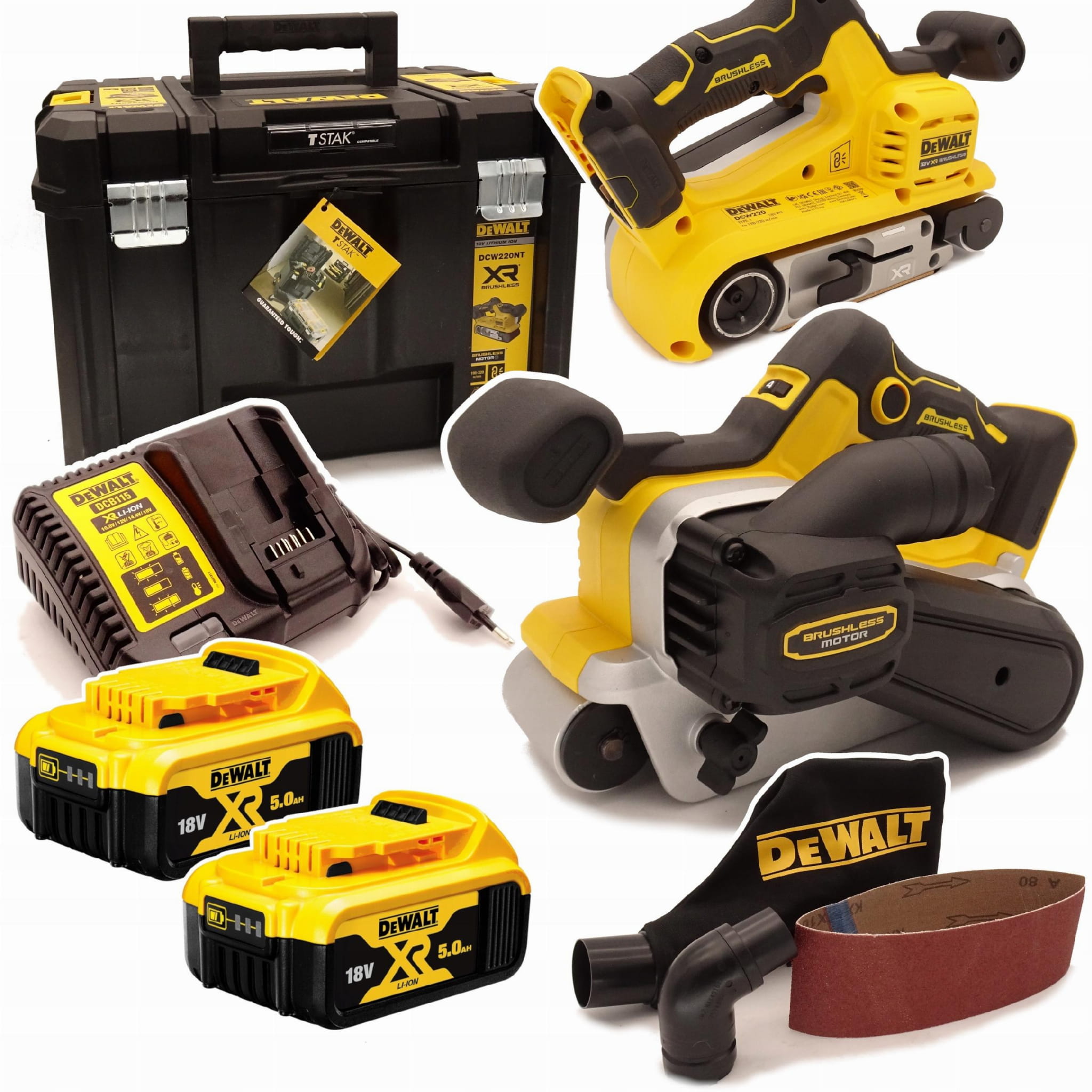 Szlifierka taśmowa 18V 75x533mm DeWALT DCW220P2 Zestaw 2x5Ah Xr
