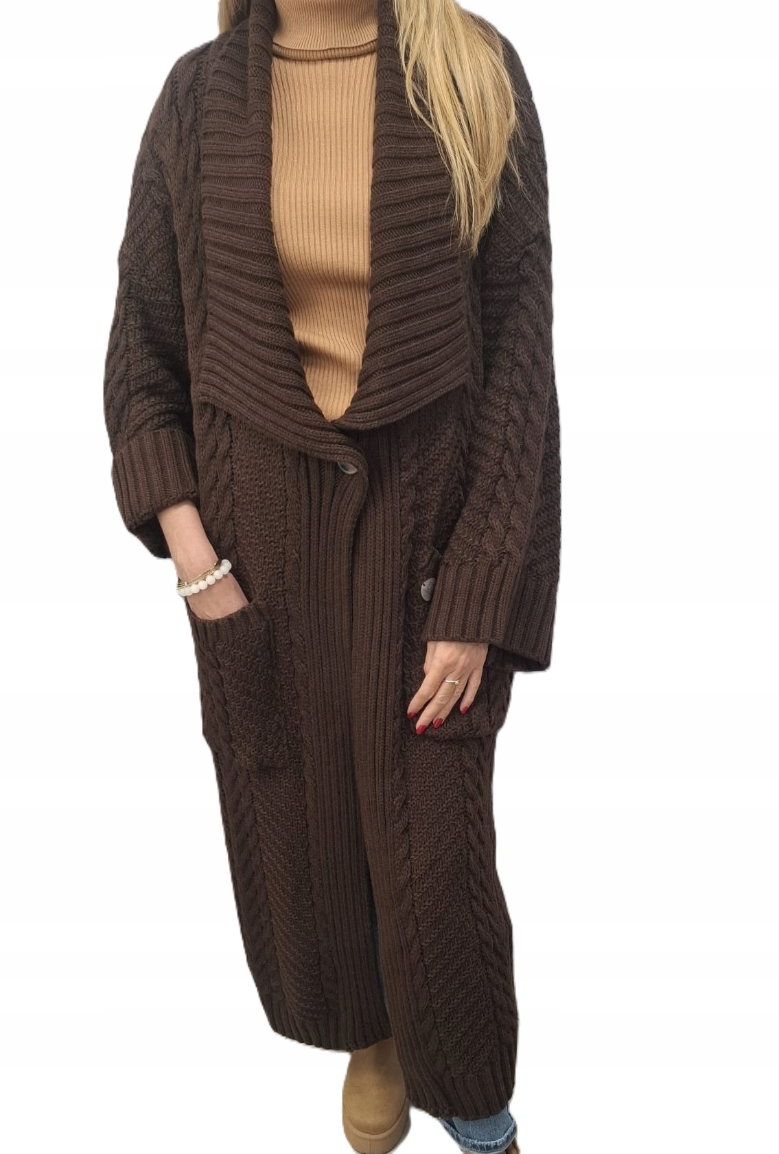 Cocomore Kardiganový svetr Hnědý čokoládový