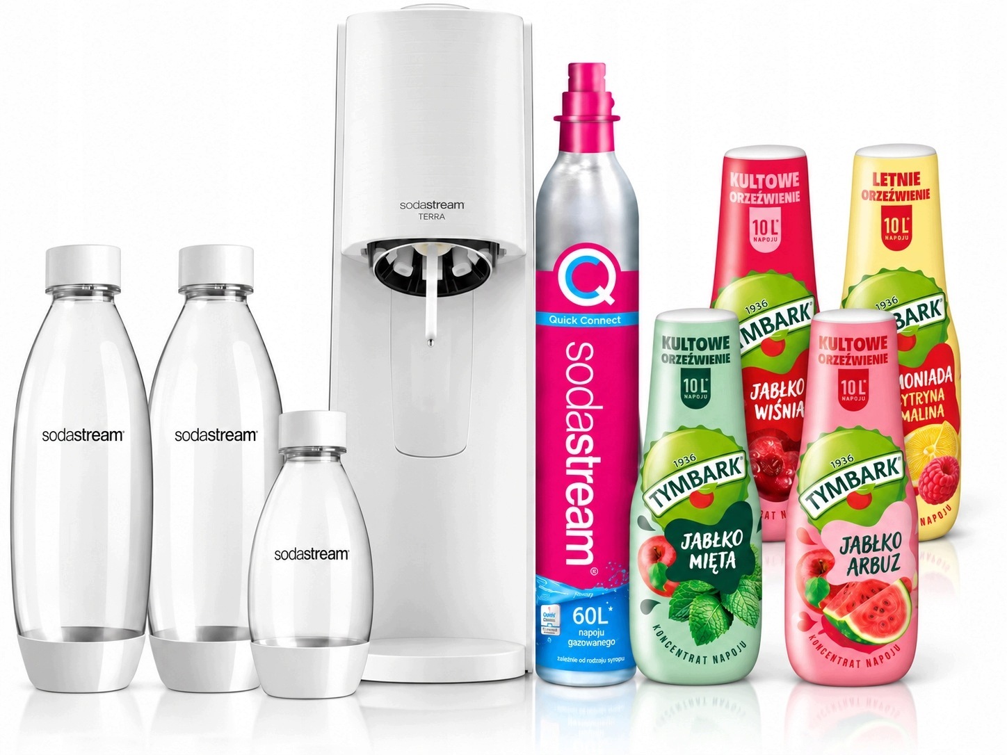 SodaStream Terra výrobník sody sada 3 lahví plyn 4 sirupy Bonus