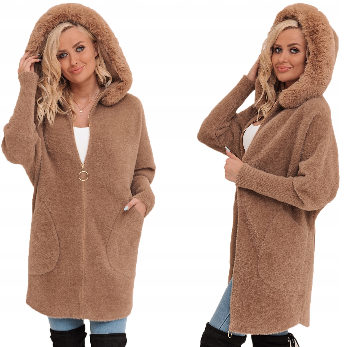 S Kožíškem, Kabát Alpaka Na Zip, Teplá Vlna, Camel