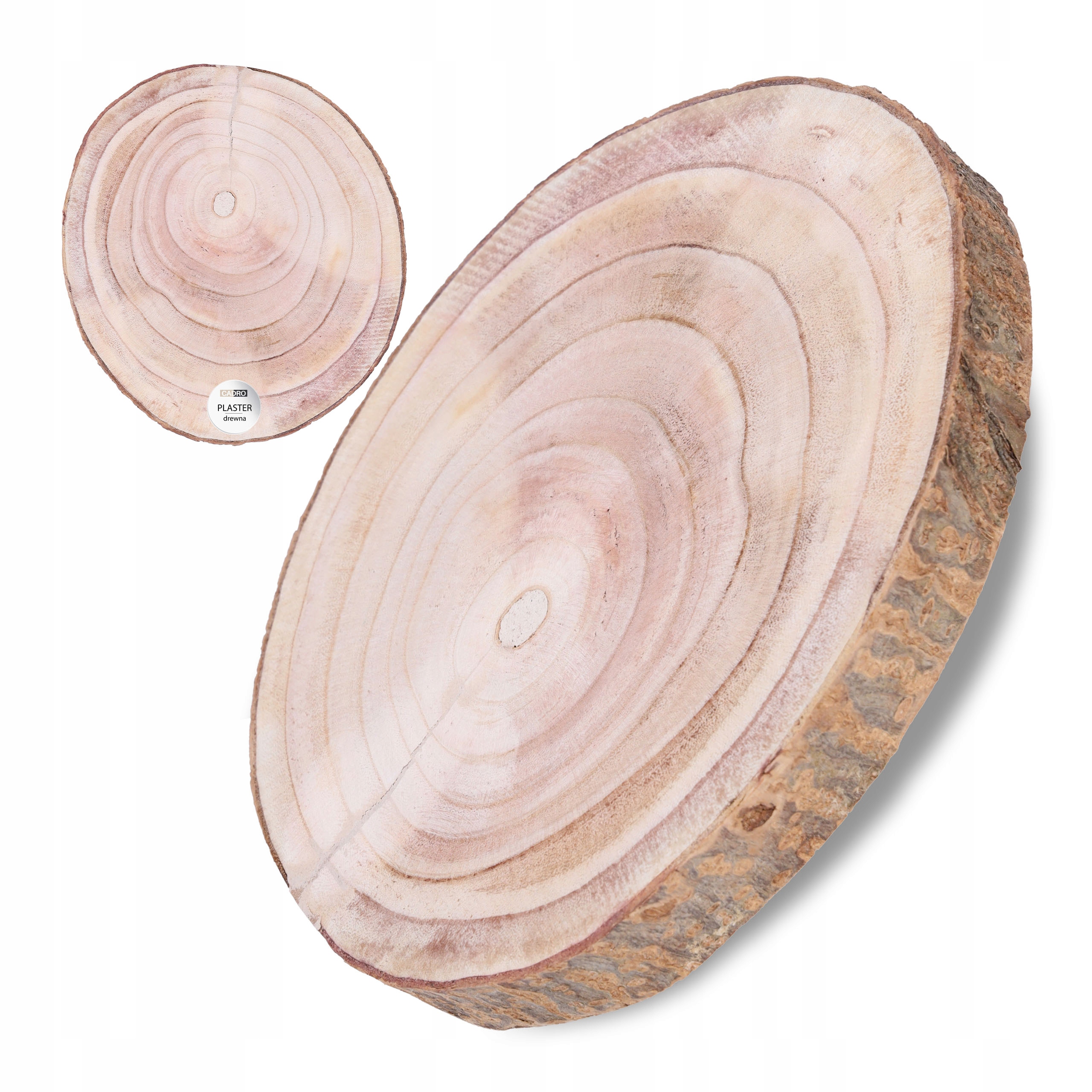 Dřevěný plát dřevěné plátky a kolečka s kůrou, podložka, průměr 23–28 cm