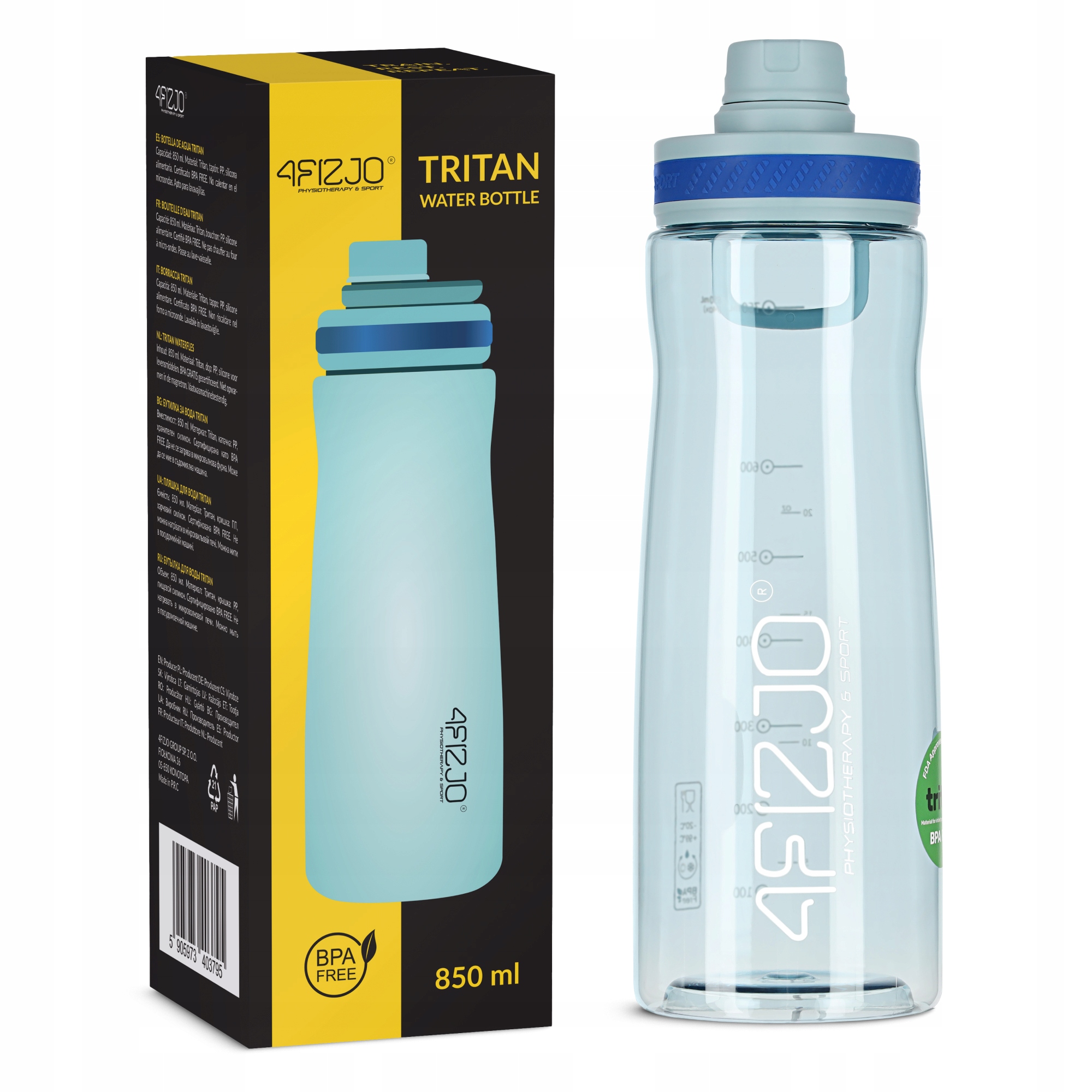 Butelka Na Wodę Sportowa Motywacyjna Miarka Bidon Szczelna Tritan 850 ML