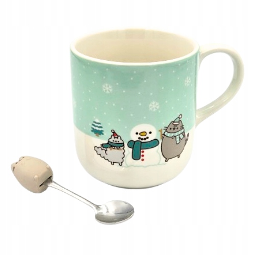Pusheen Kubek ceramiczny z uchem 350ml zielono/biały łyżeczka