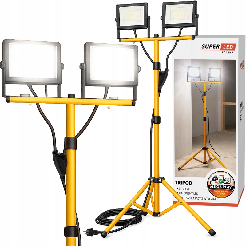 Halogen Led Stavební stativ Osvětlení 2x 100W 18000lm připojená sada