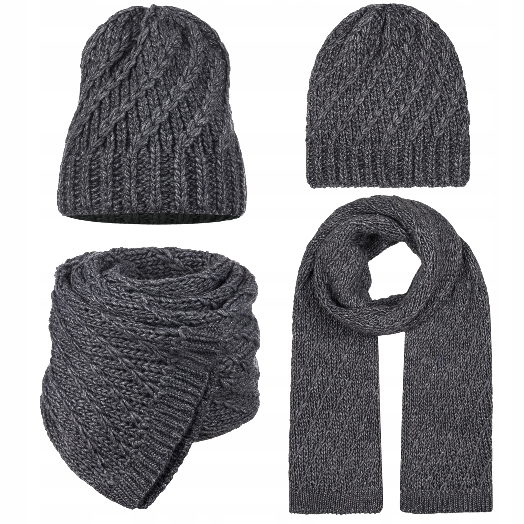Šála Čepice Beanie Dámský Komplet Ženská 10% Vlna Grafitově Šedá