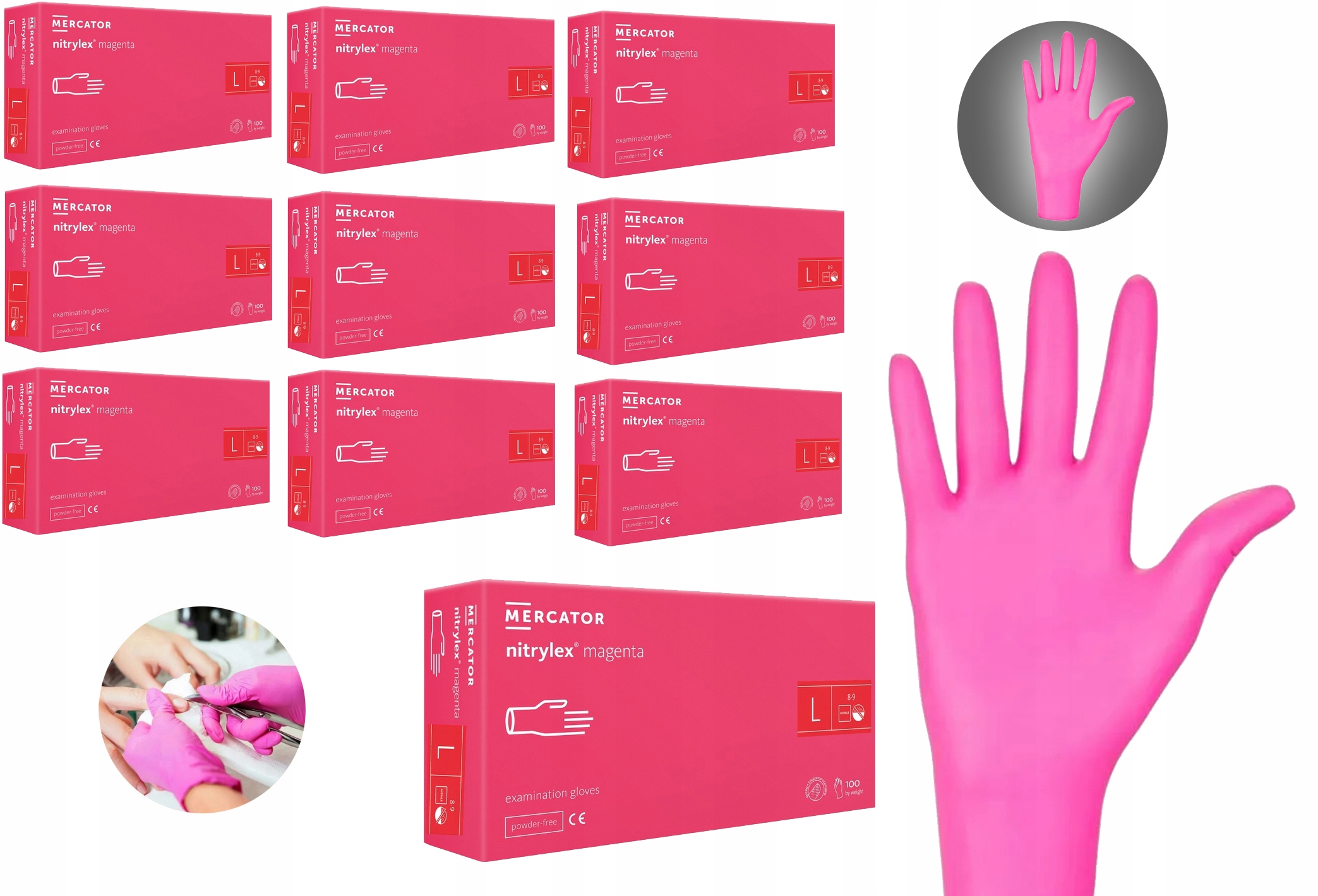 Rękawice Nitrylowe 100 szt. 9-L Nitrylex Magenta - 10 szt.