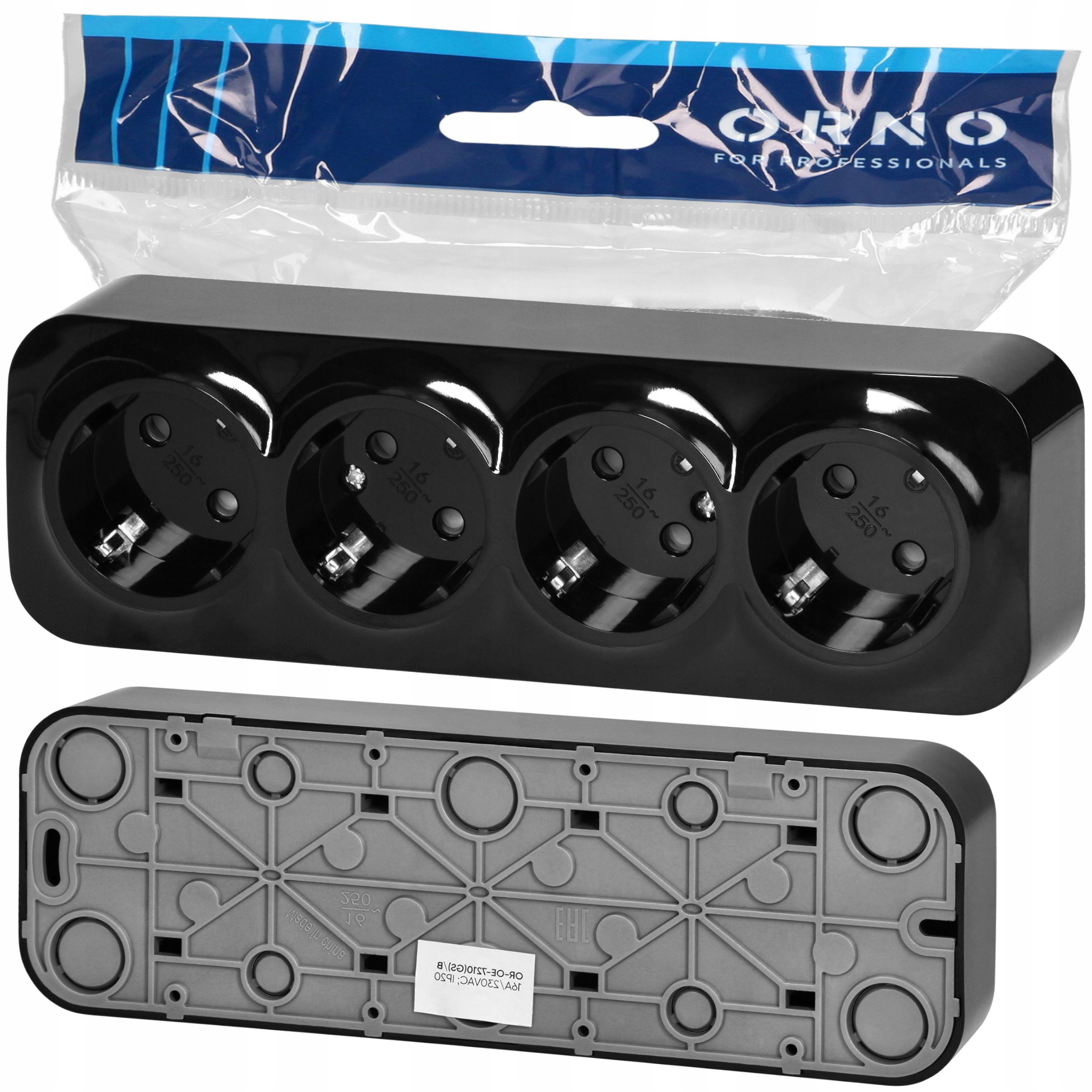 Gniazdo Poczwórne Natynkowe Uziemienie SCHUKO Gniazdko Czarne ORNO ToDo