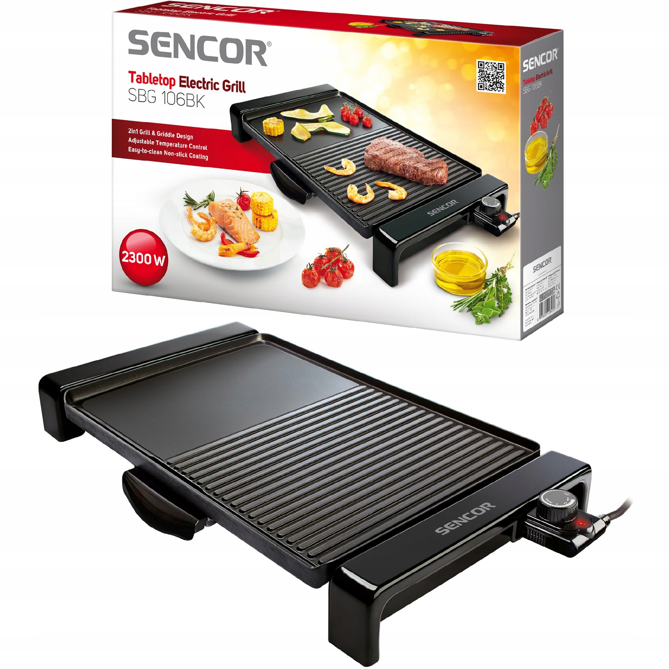 Grill elektryczny stołowy przenośny otwarty 2300W 2w1 Sencor Sbg 106BK