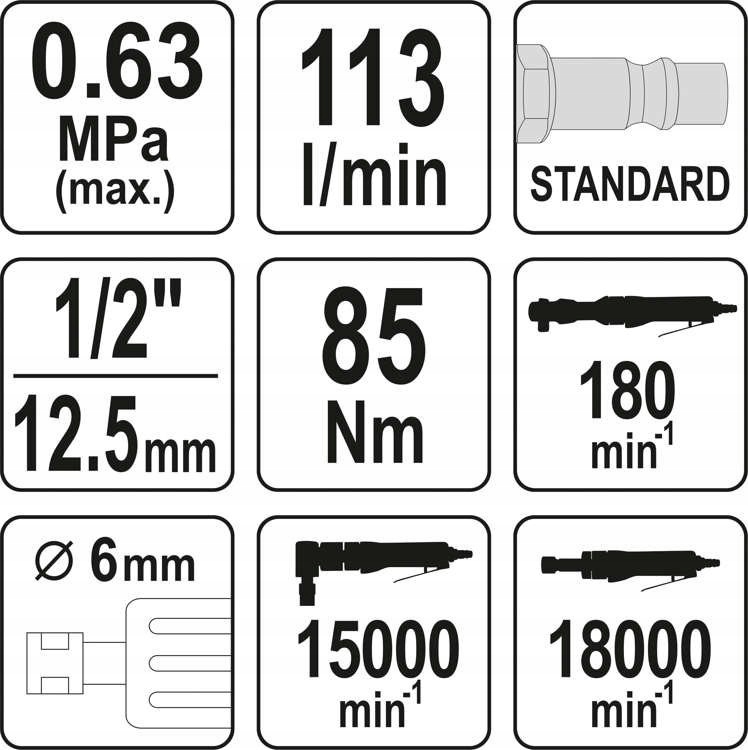 ZESTAW PNEUMATYCZNY 3w1 GRZECHOTKA / SZLIFIERKA PROSTA / SZLIFIERKA KĄTOWA Waga produktu z opakowaniem jednostkowym 0.15 kg