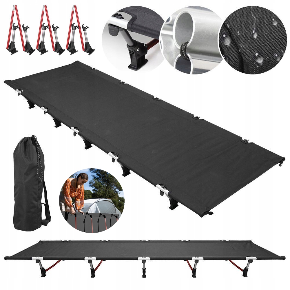 Łóżko Polowe Turystyczne Składane Leżanka Leżak Tarasowy Regulowany Odporny