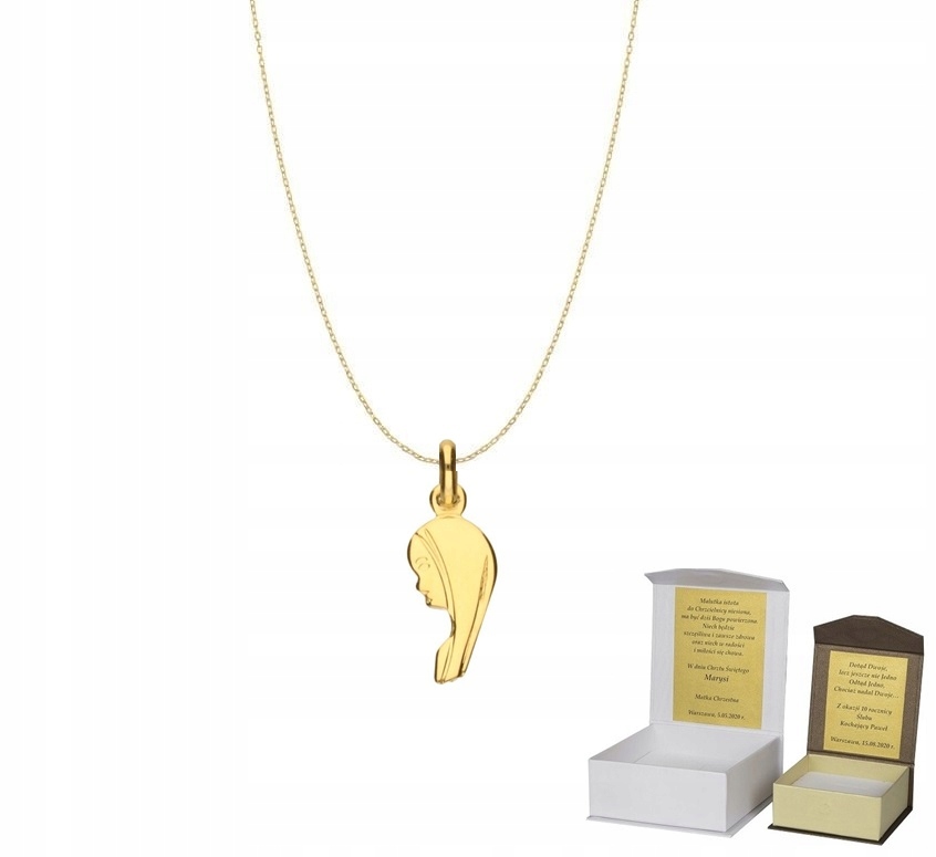 Zlatý řetízek pr. 585 Medailon Matka Boží Fatimský křest Svaté Přijímání AZ1MZ6