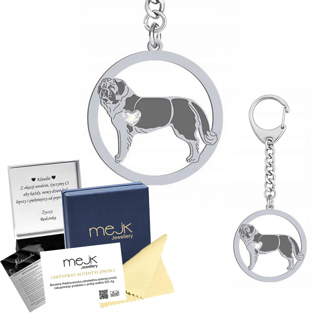 Přívěsek Na Klíče Stříbrný 925 s psem Moskevský strážný pes Šperky Gravírování