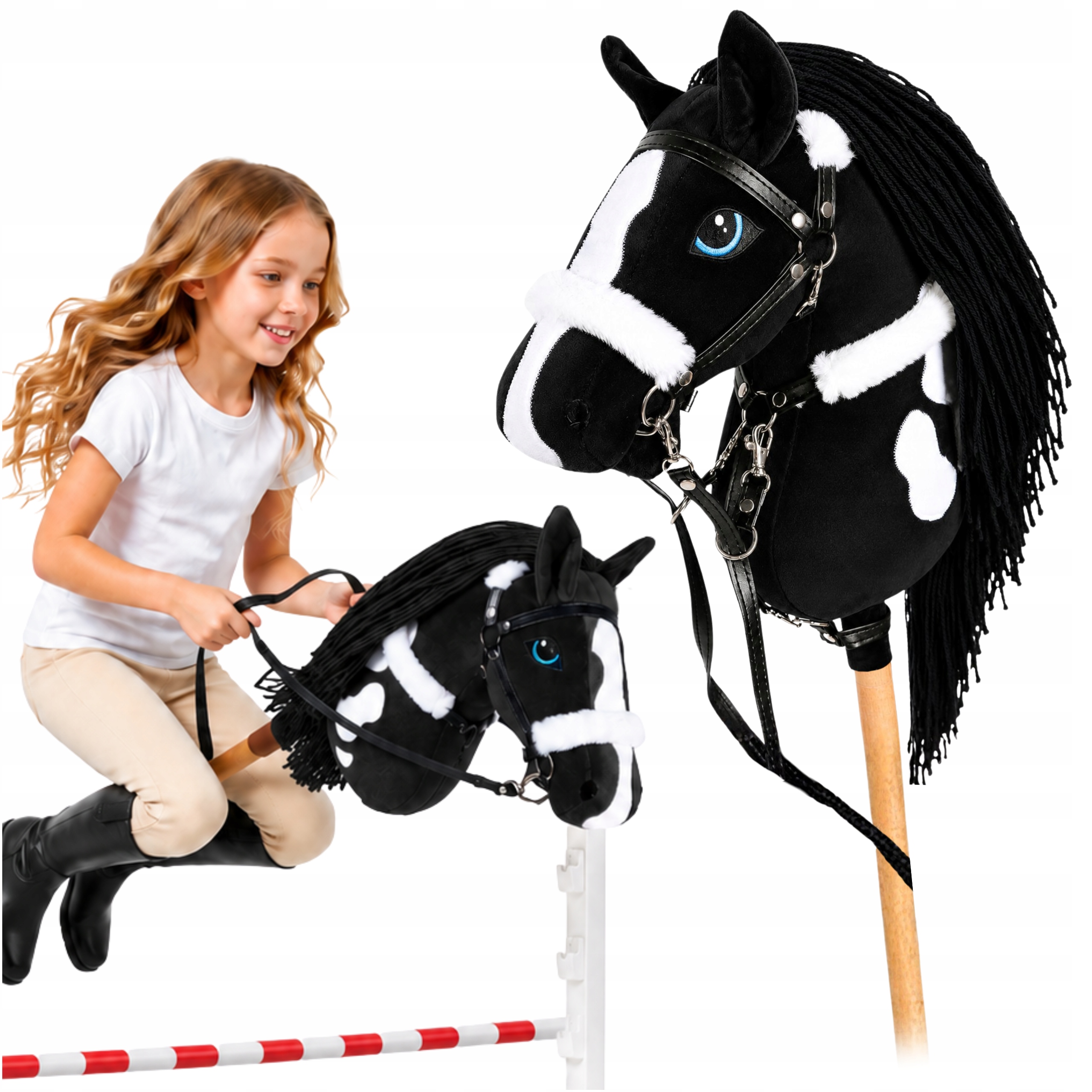 Hobby Horse Koń Na Kiju Patyku Głowa Konia Do Skakania Plusz Czarny A4 WZ2