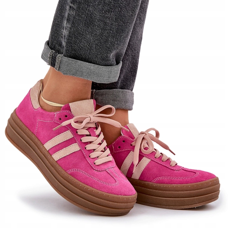 Tenisky Na Platformě Z Přírodního Semiše Zazoo N1068S4 Fuchsiová 40