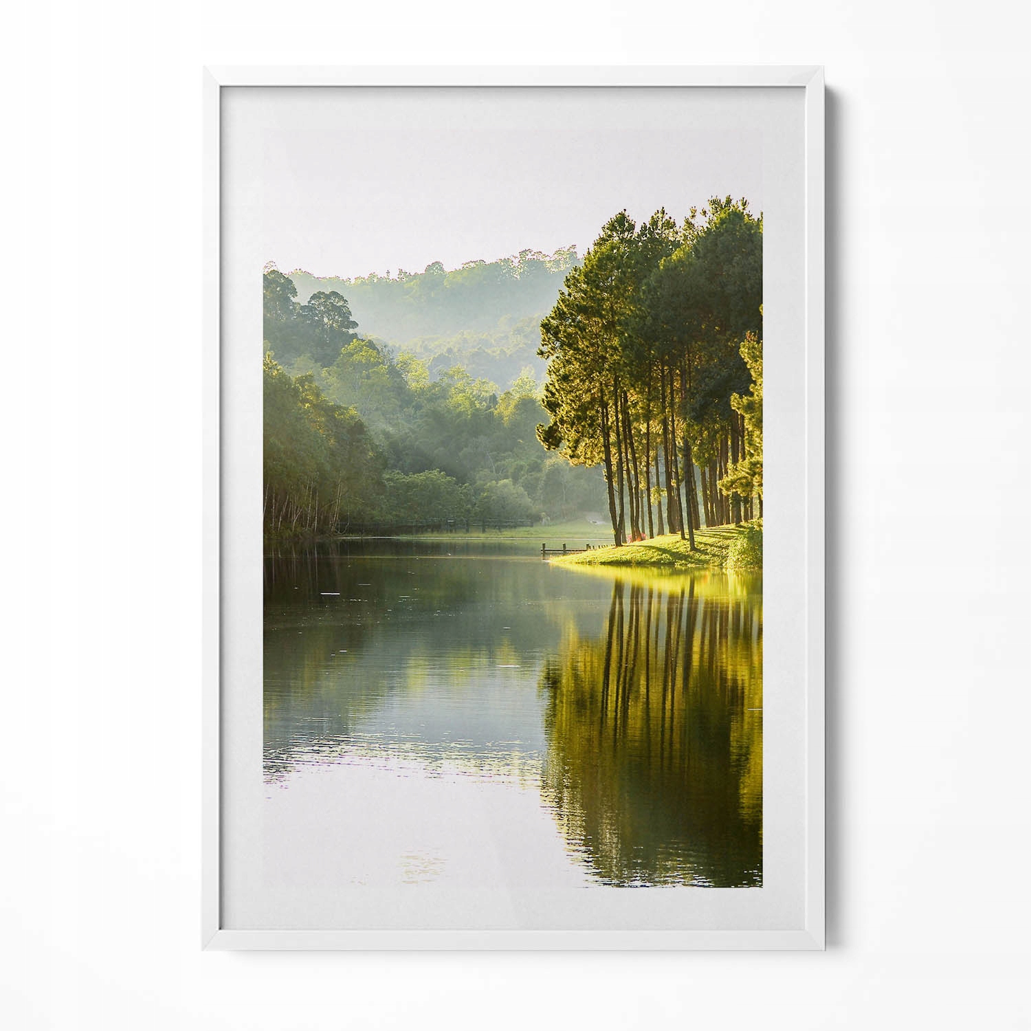 Dekorativní obraz v rámu na zeď do obývacího pokoje Zelená krajina řeky 70x100 cm