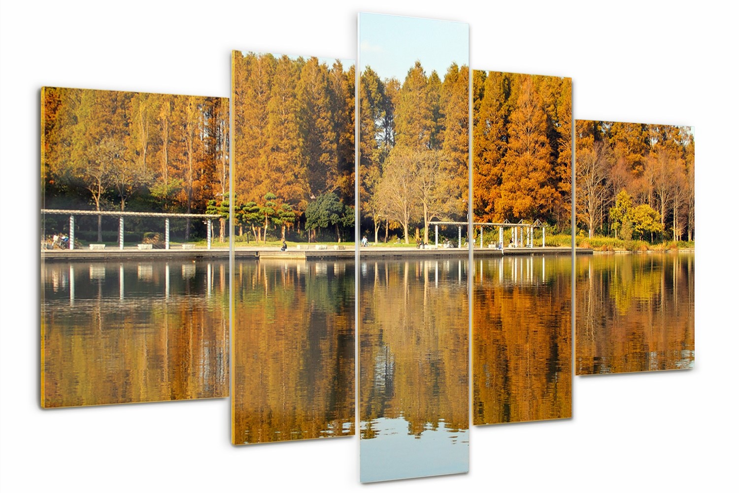 Sklenený obraz Triptych Les pri jazere