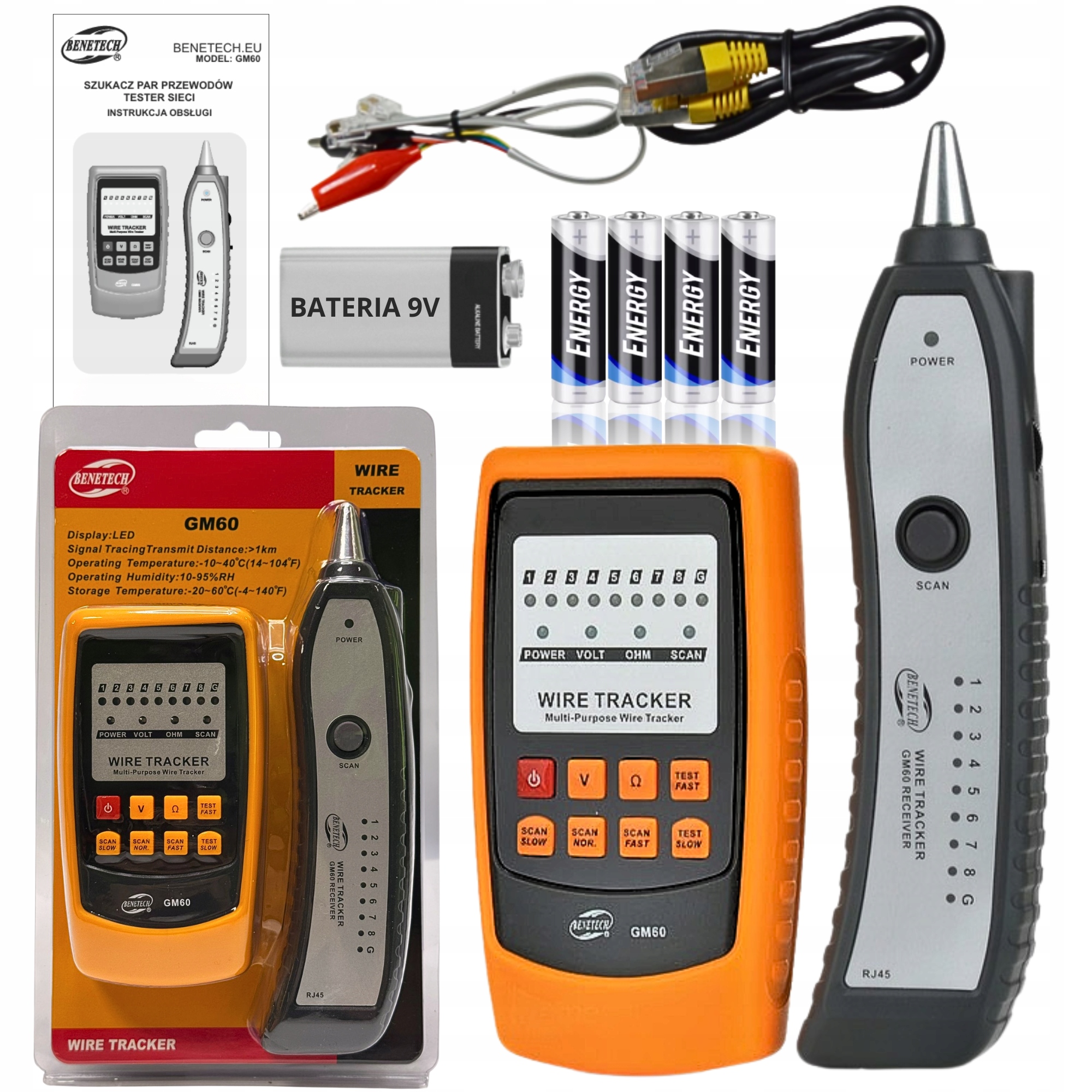 Szukacz Par Tester Przewodów Detektor Sieci Wire Tracker RJ11 RJ45 Zestaw