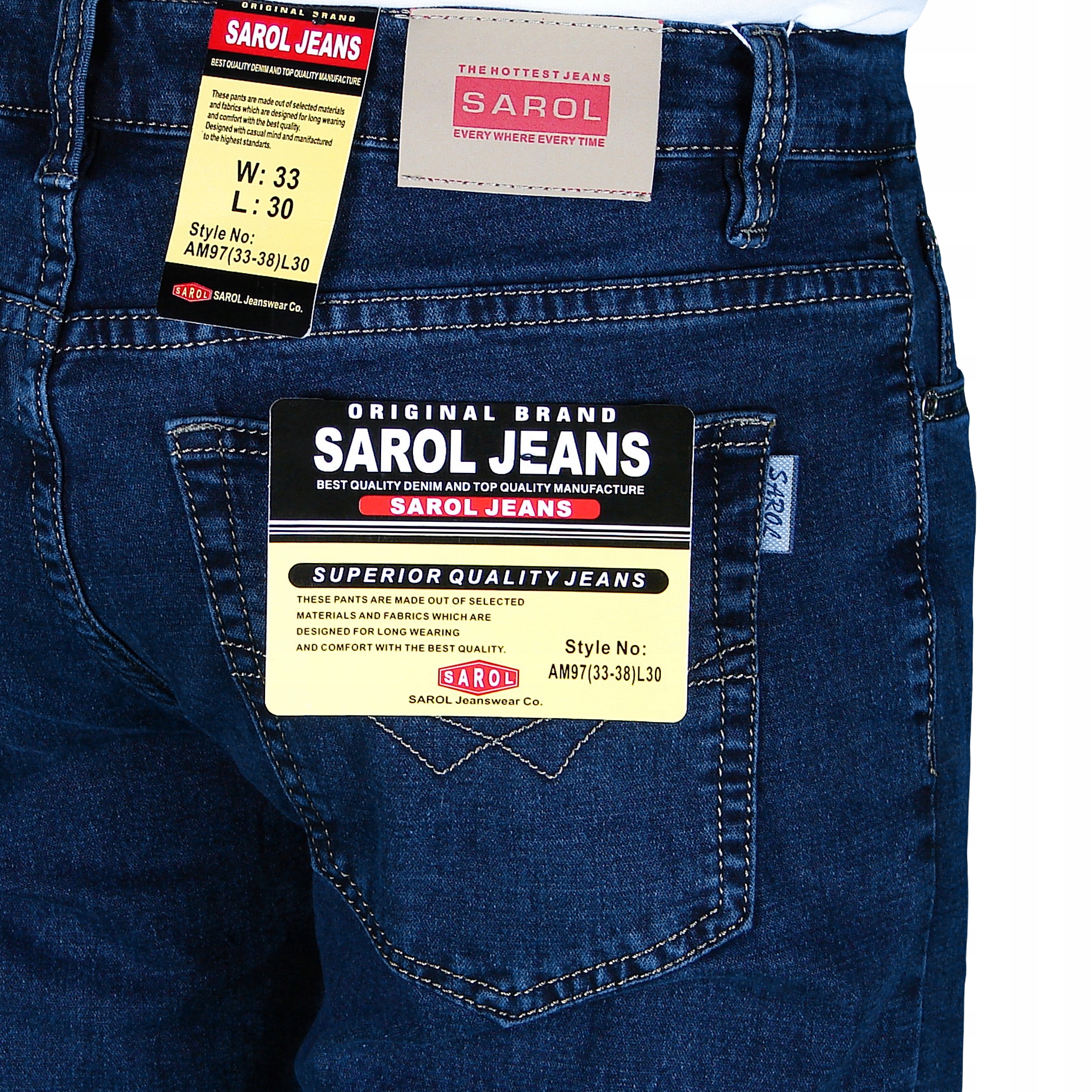 SPODNIE MĘSKIE JEANS SAROL W34 L 32 90-92 cm Kolor niebieski