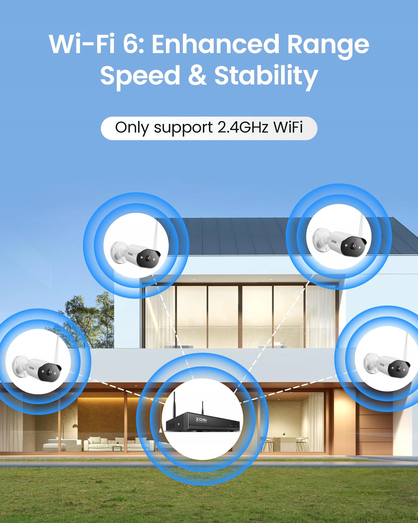 ZOSI Zestaw Kamer 3MP WLAN Zewnętrznych 8 Wi-Fi 6 2TB HDD NVR Audio Nocą — miniatura 2