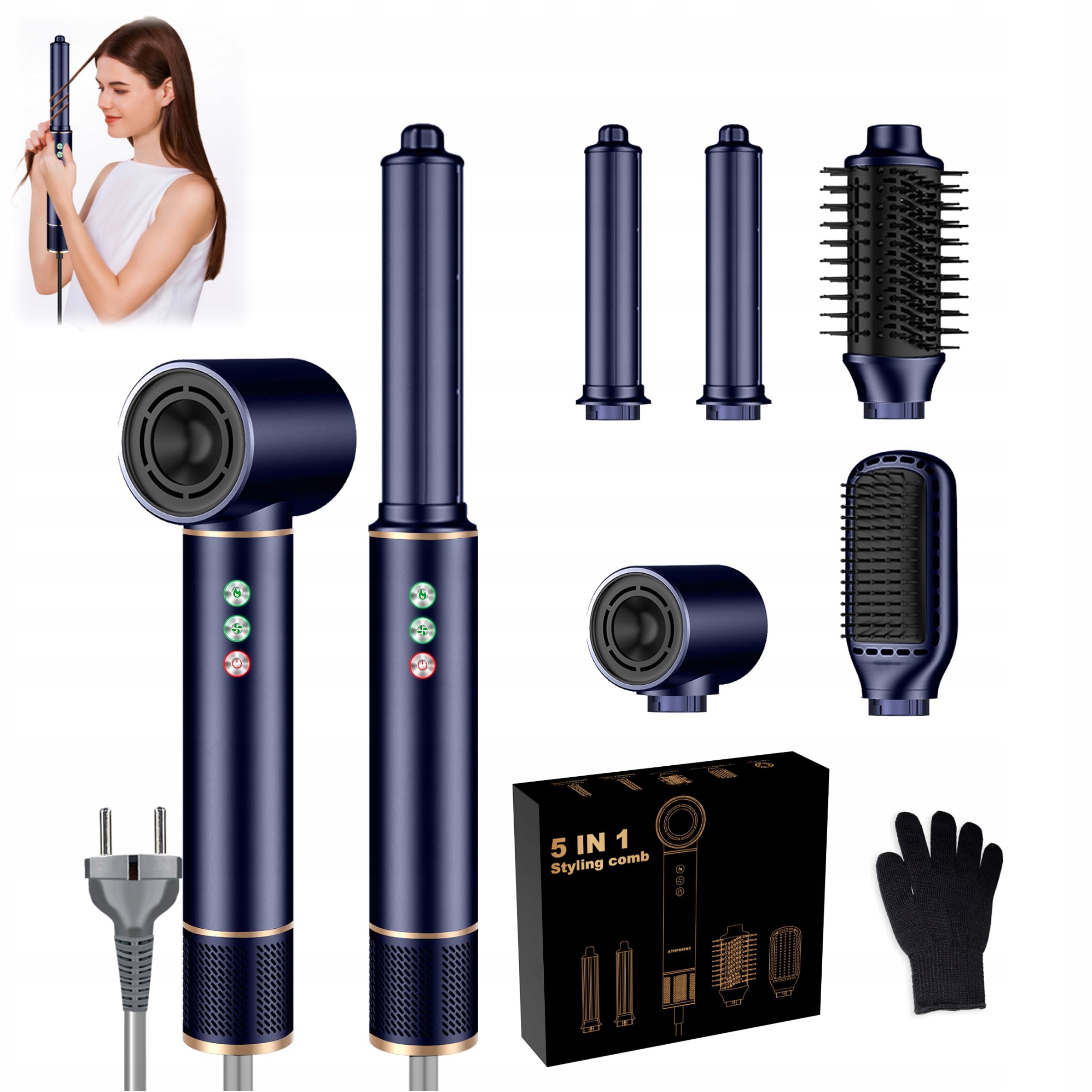 Szczotka Do Włosów Air Styler 5 W 1, Zestaw Suszarka Z 5 Akcesoriami
