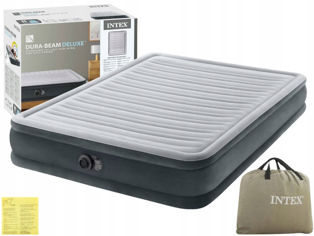 Materac Dmuchany Welurowy Dwuosobowy Łóżko 203x152x33 Intex 67770ND