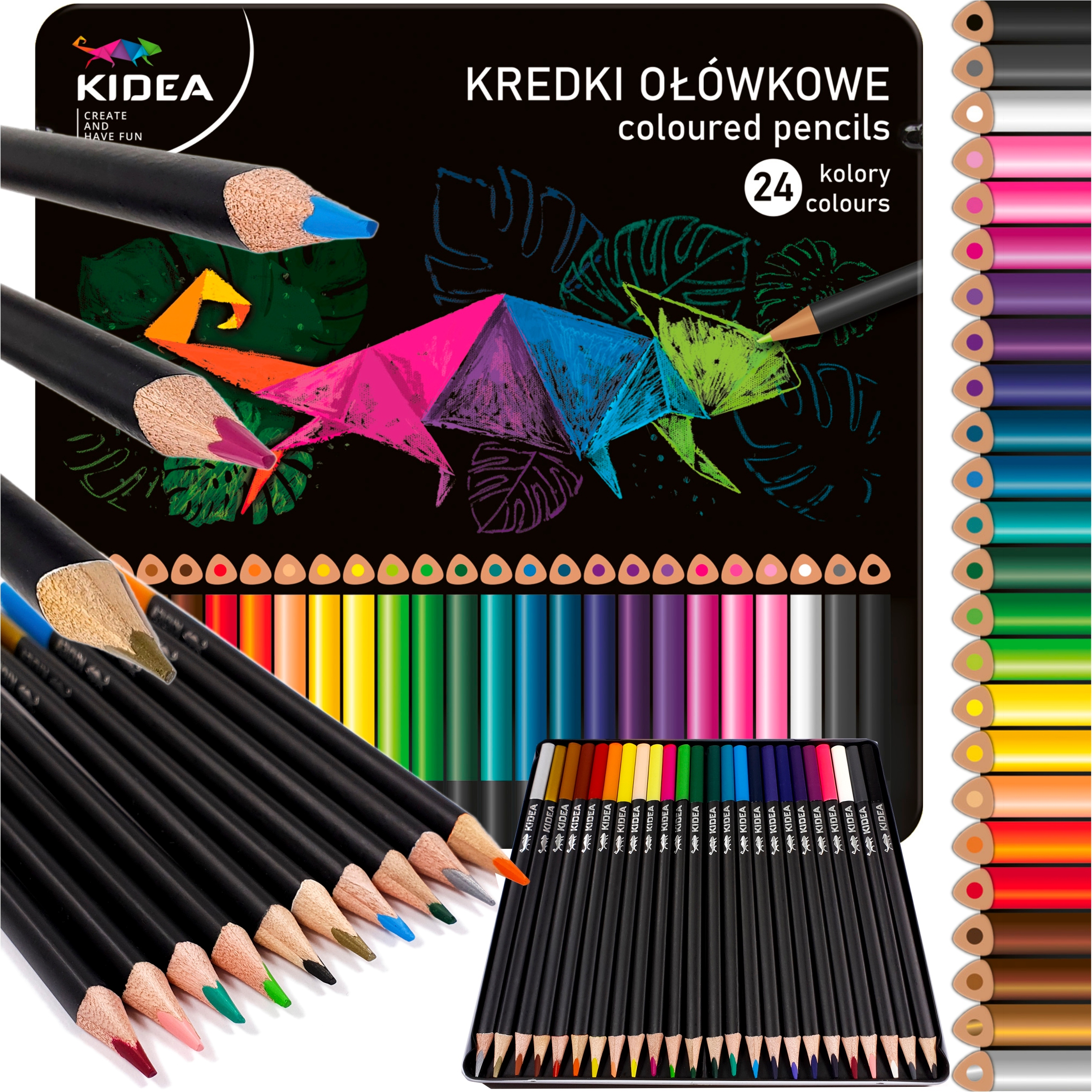 

Kredki ołówkowe w metalowym pudełku Kidea 24 kol