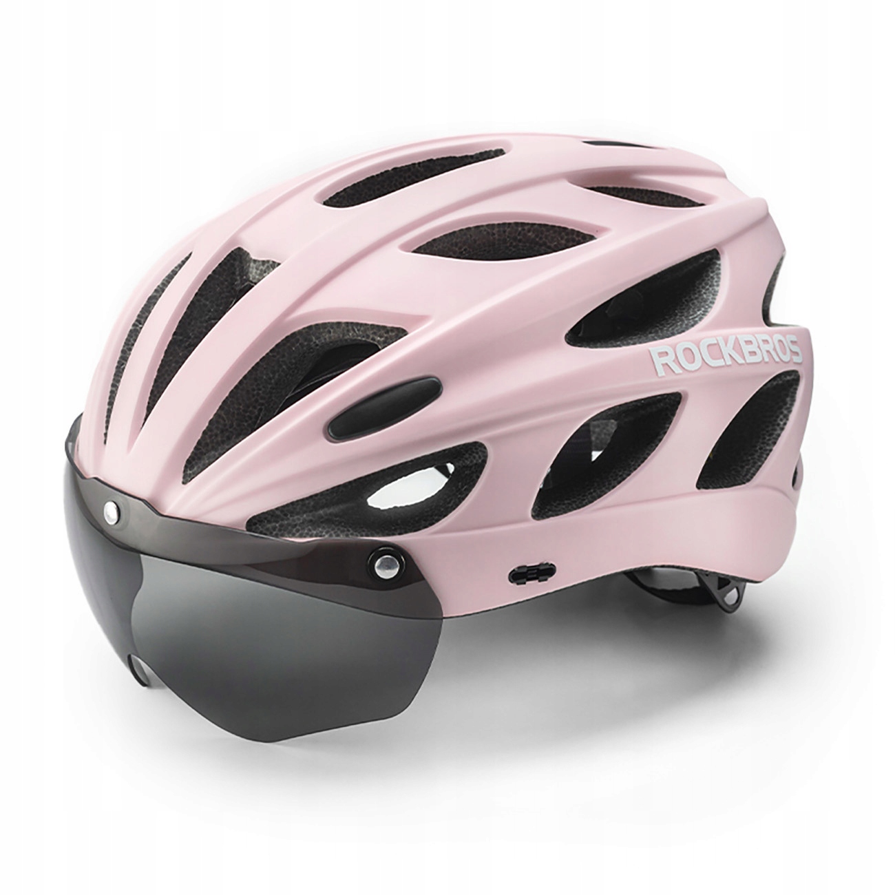 Rockbros Kask Rowerowy Z Szybką Uv Odpinanymi Okularami Do Roweru Różowy