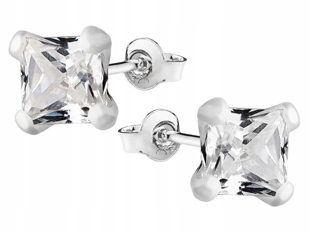 

Srebrne kolczyki Biała Cyrkonia kwadrat 6mm Sztyft