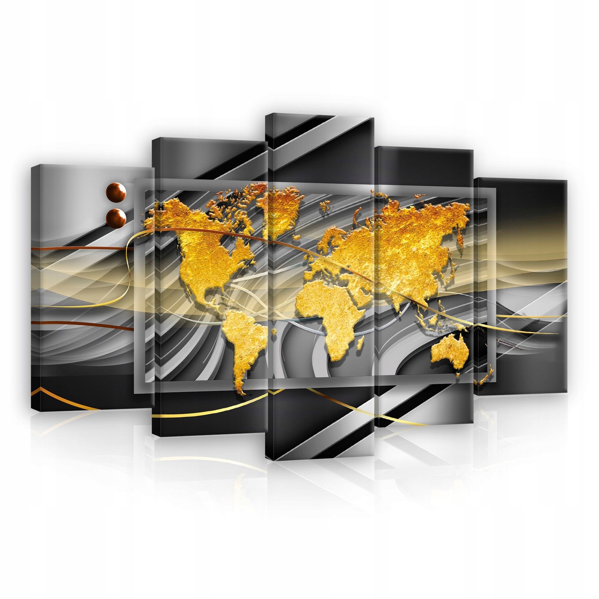 Obraz 100x60 modulární polyptych mapa světa zlato abstrakce umění