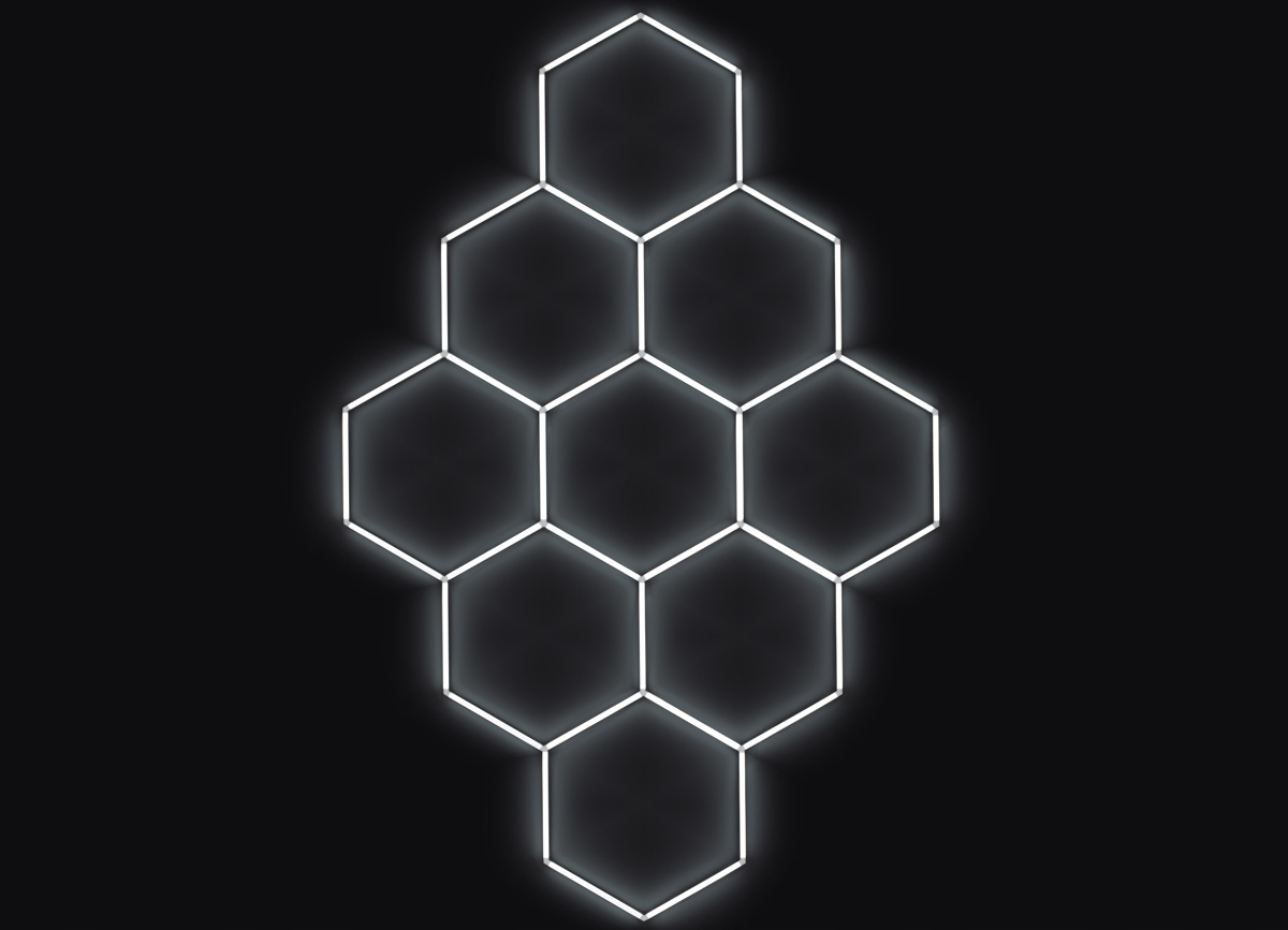 Escape6 Kompletné Led hexagónové svietidlo biele 6500 K, 9 elementov 246x386cm