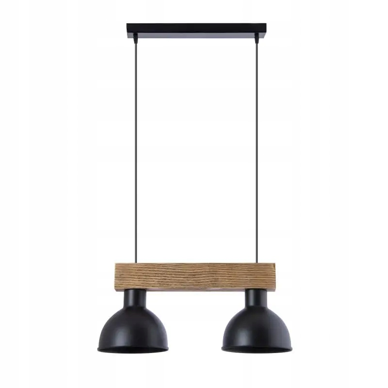 Dvojitá industriální lampa Wood 2 dřevěná černá Loft do jídelny