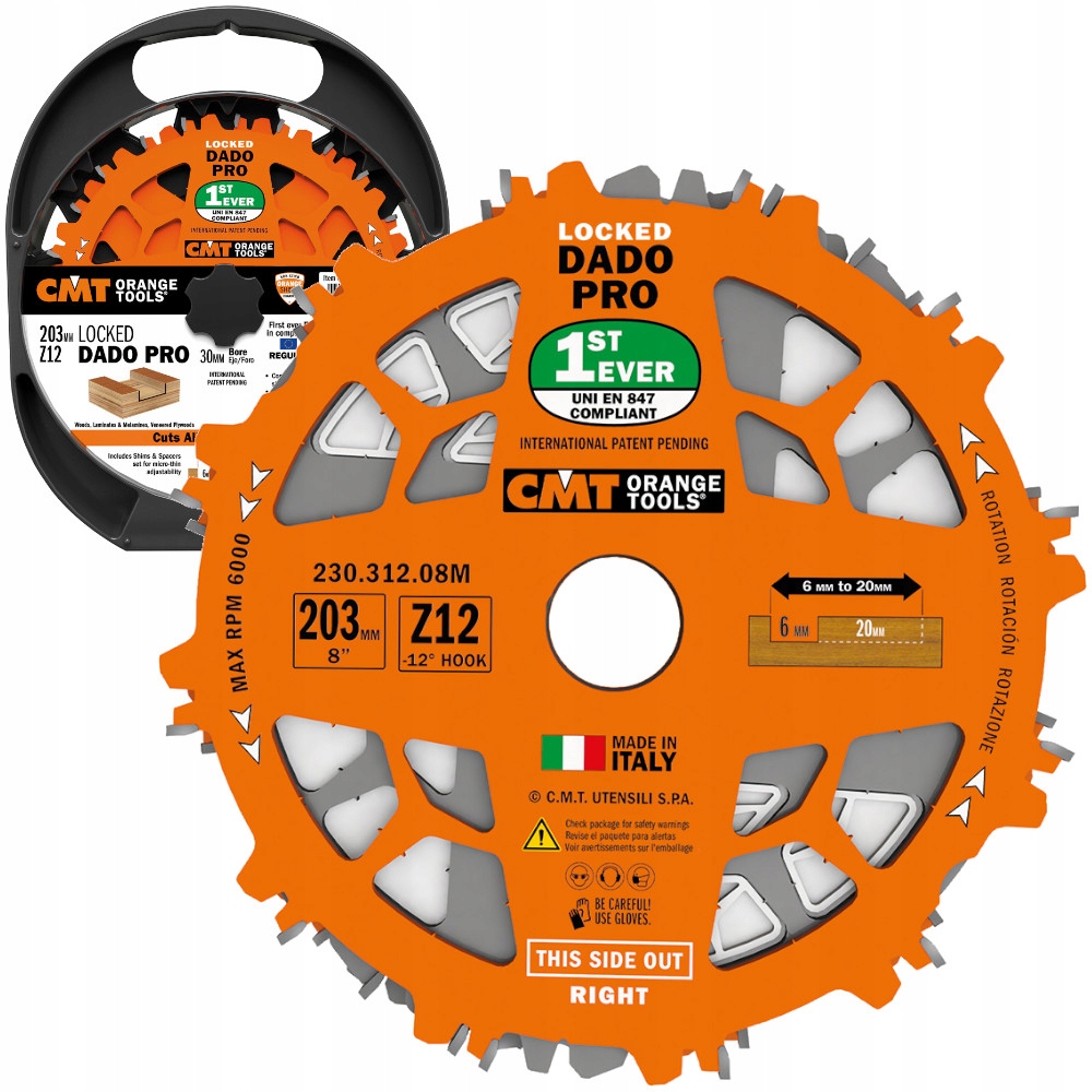 Cmt Zestaw tarcz do rowkowania 203x30mm 12z Locked Dado Pro 230.312.08M