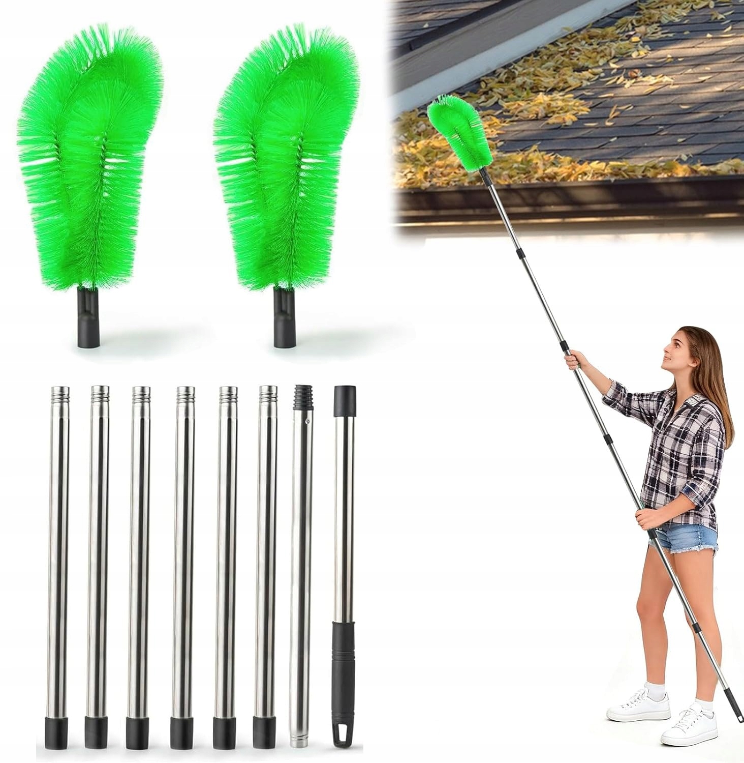 Levně Teleskopický Kartáč Na Čištění Okapů S Ocelovou Trubkou 310 CM Na Listí