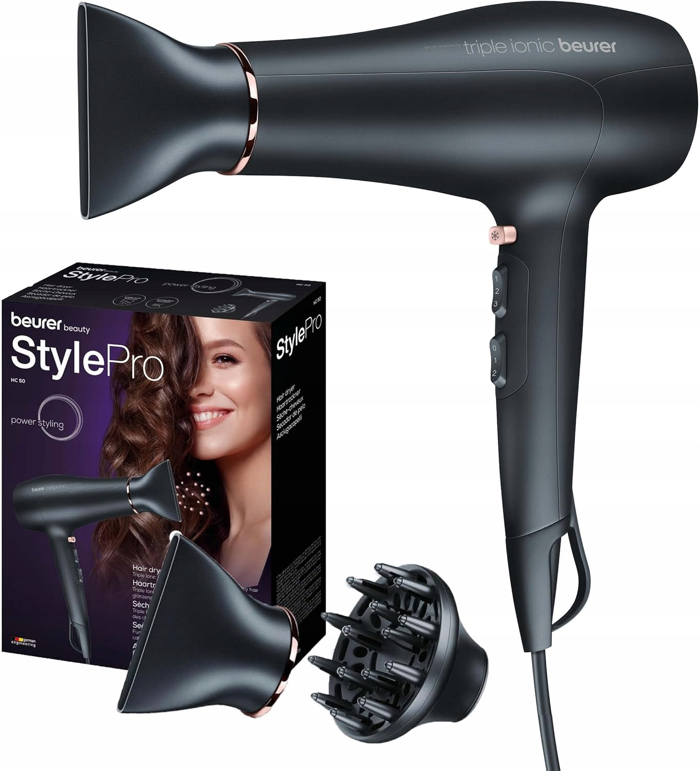 Suszarka do włosów Beurer Hc 50 Potrójna Jonizacja dyfuzor koncentrator