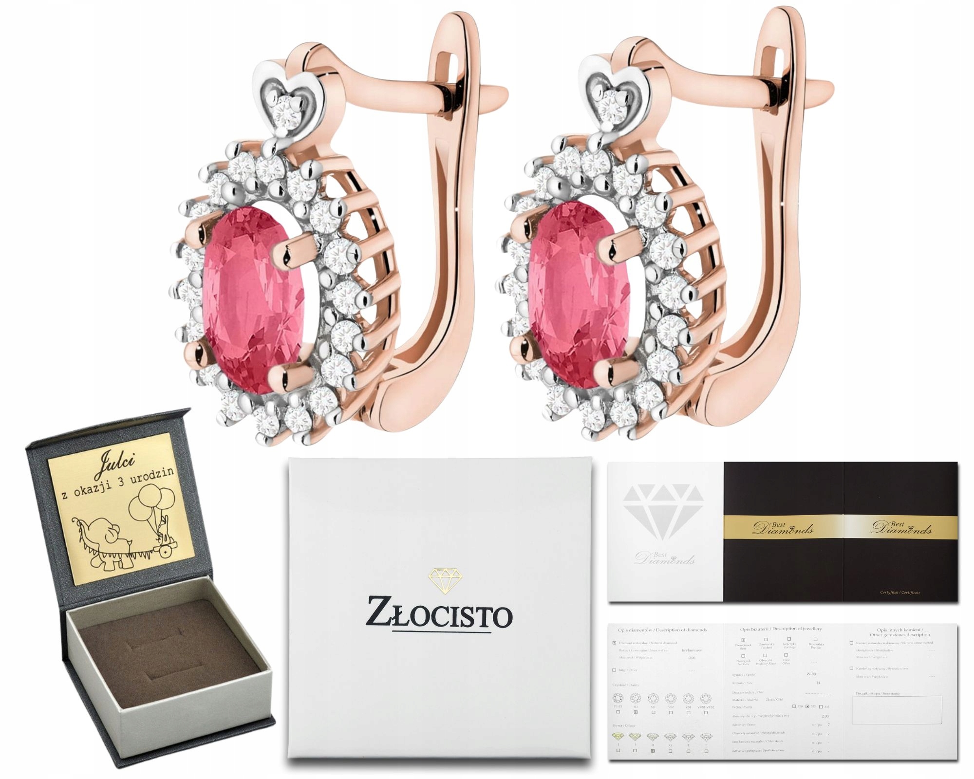 Růžové Zlato Náušnice Růžový Topaz Brilianty Diamanty Zlato 585 Jako Dárek