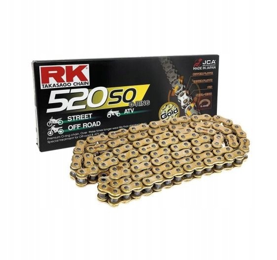 Rk Hnacia Reťaz 520SO-120 (o-krúžok) S Uzáverom (clf) V Súprave, Farba Zlatá