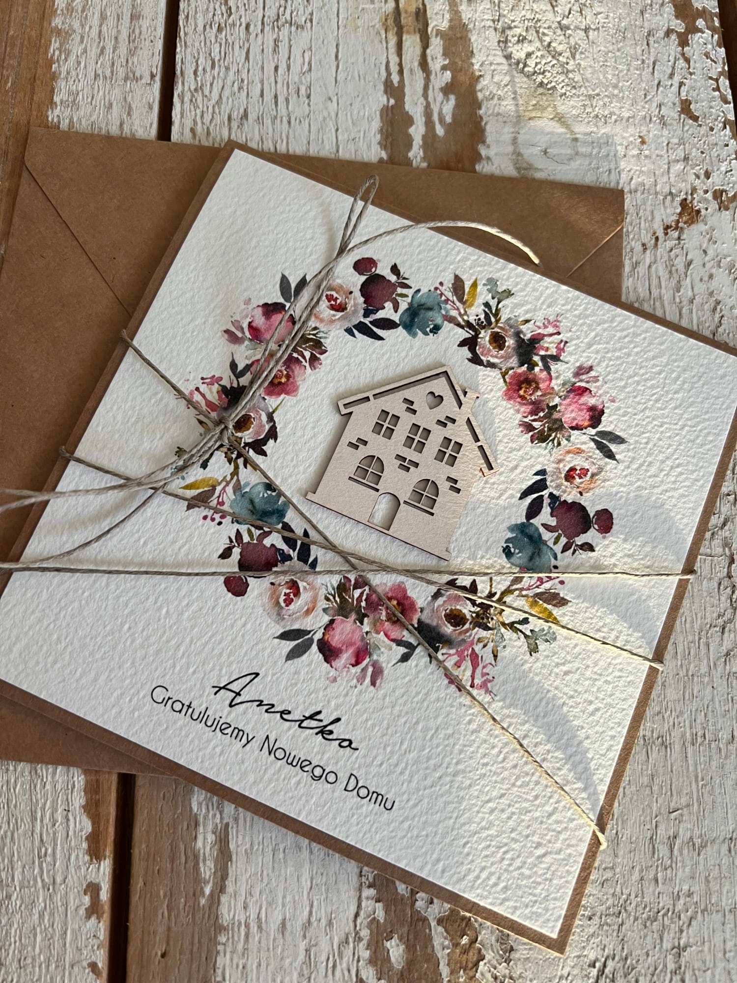 Ručně vyráběná kartička na kolaudaci gratulace ke stěhování d