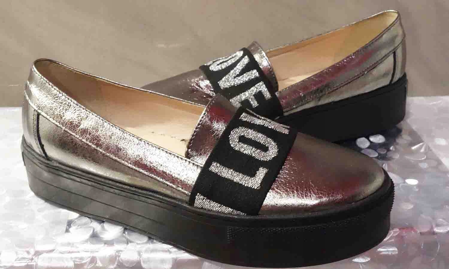 ex_pl SKÓRZANE damskie SPORTOWE CREEPERSY srebro Rozmiar 37