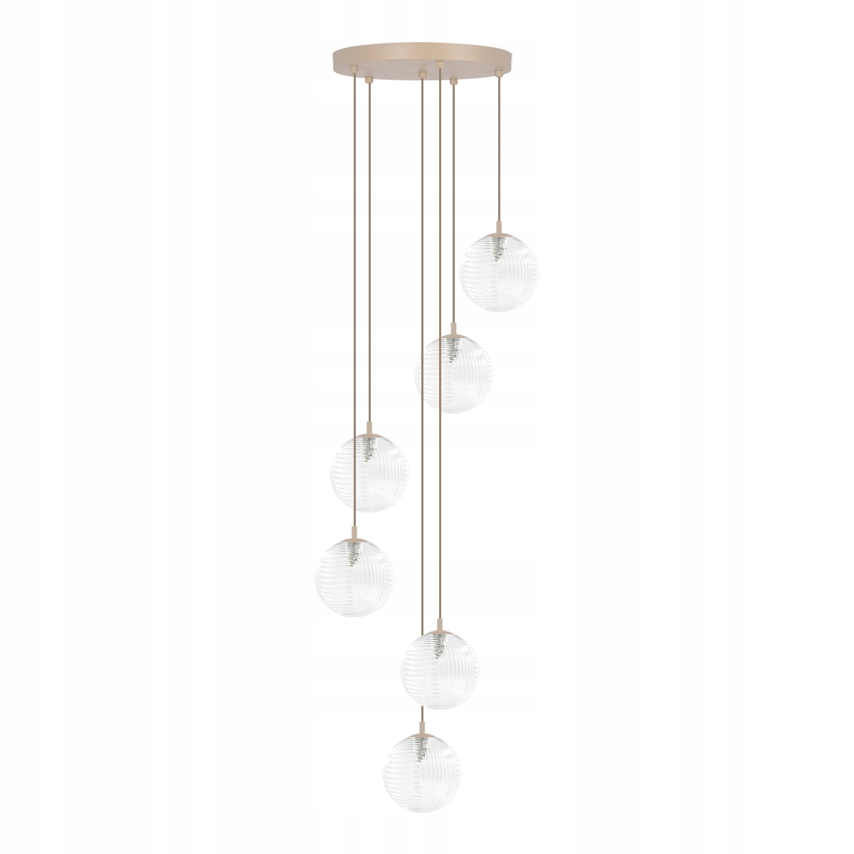 Lampa wisząca beżowa sufitowa żyrandol szklane ryflowane klosze do salonu